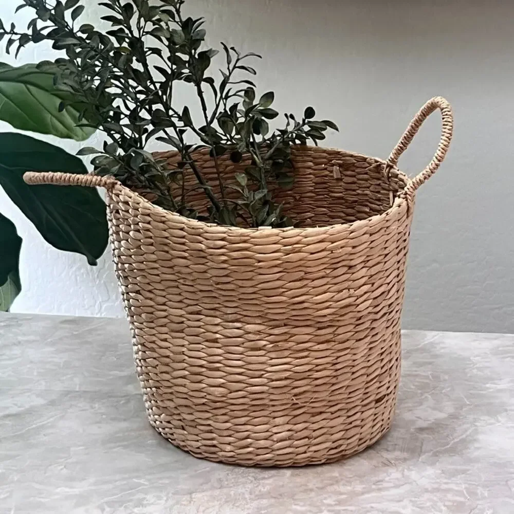 Water Hyacinth Round Multi-Use Basket With Handles Boho Decor 10